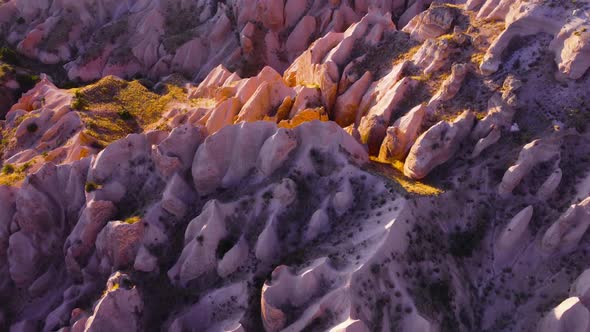 Huge Spectacular Rocks Epic Aerial Drone Flight Over Famous Colourful Mountains Valley at Sunset Red