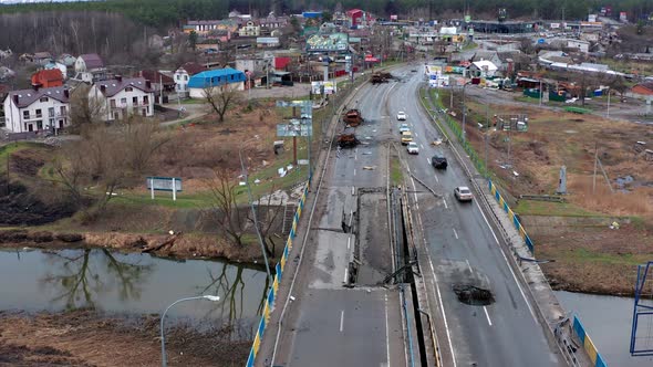 Top view of the road and the destroyed equipment of the Russian invaders.