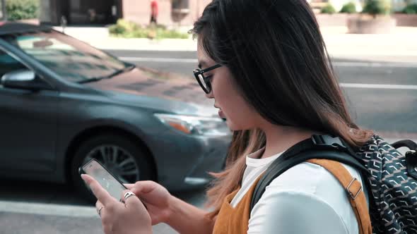 Gen Z girl Walking And Texting in Slow motion