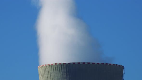 Nuclear Power Station (Four Chimneys) - Smoke From Smokestacks - Detail
