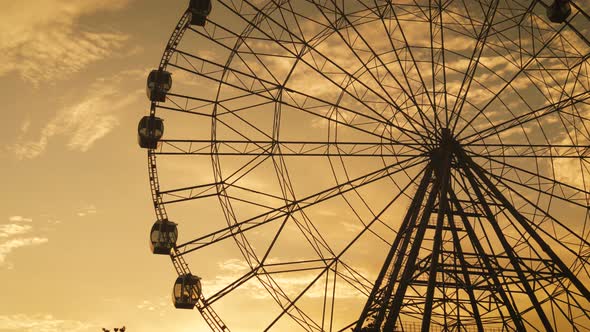 A Ferris Wheel in Park at Sunset Time.