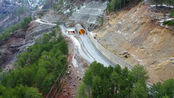 Tunnel in the Mountains Aerial View 4 K