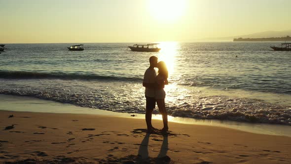 Beautiful Boy and Girl in Love Dating on Vacation Live the Dream on Beach on Summer White Sandy