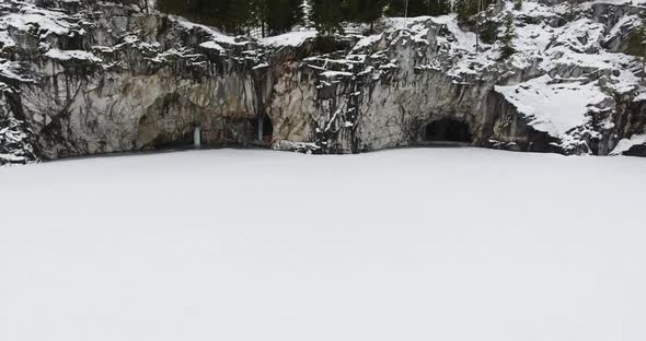 Snowfrozen Marble Caves in Ruskeala National Park in Russia