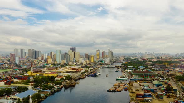 Manila Cityscape with Blue Sky and Clouds Time Lapse