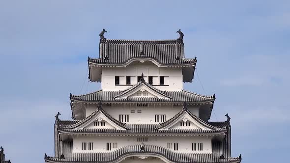 Dolly Zoom on the world heritage Himeji Castle in Japan on a beautiful day