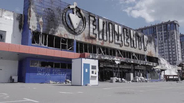 Bombedout Shopping Mall in Bucha Ukraine During the War