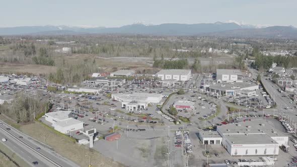 Abbotsford auto mall, Canada. Aerial drone view