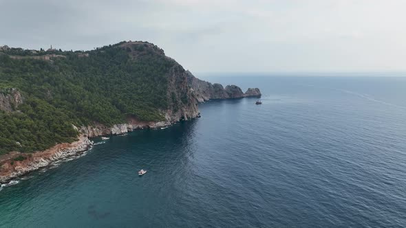 Cloudy summer beach aerial view 4 K