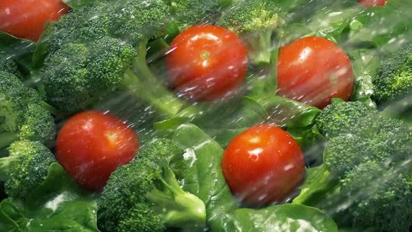 Healthy Salad Mixture Gets Rinsed With Water