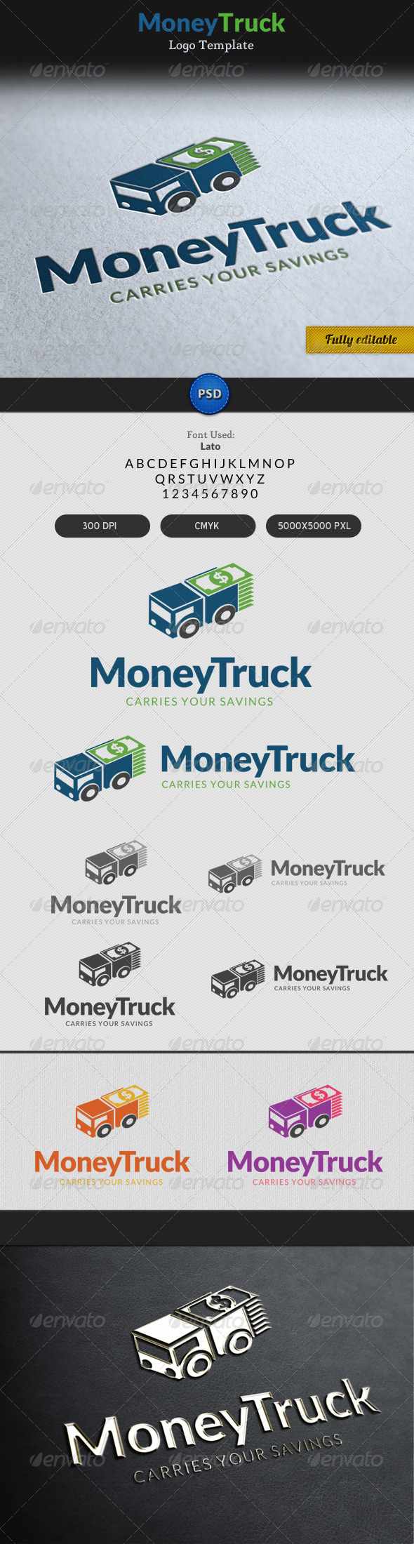 Money Truck Transportation Currency Logo