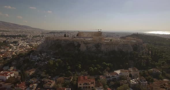 Aerial View Of The Parthenon Temple On Acropolis Hill And The Skyline Of Athens