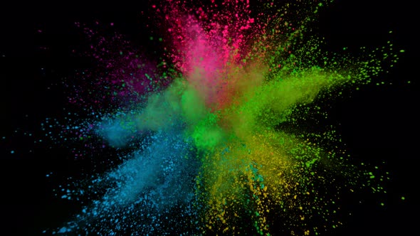 Super Slowmotion Shot of Color Powder Explosion Isolated on Black Background