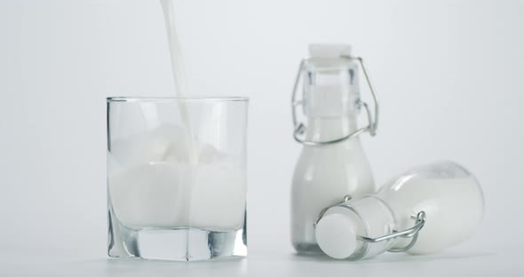 Milk Poured Into a Glass on the Table