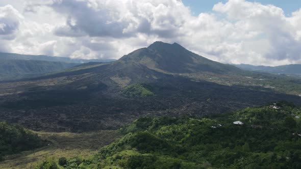 Timelapse of Aerial view lava field from Mount Batur in Bali