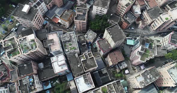 Aerial footage of urban village landscape in Shenzhen city,China