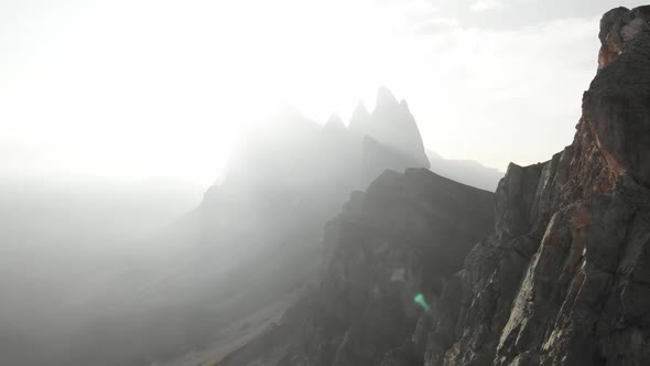 Aerial Slider Shot of Geisler Mountain Group, Dolomites Italy