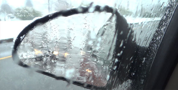 Snowy Road - 12 - Wet Side Window, Mirror & Traffic