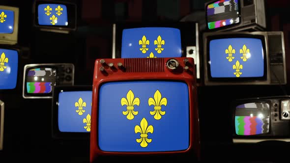 Flag of Wiesbaden, Germany, on Retro TVs.