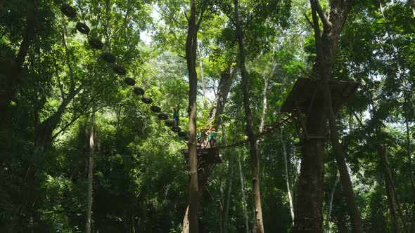 Men In Adventure Park Rope Ladder