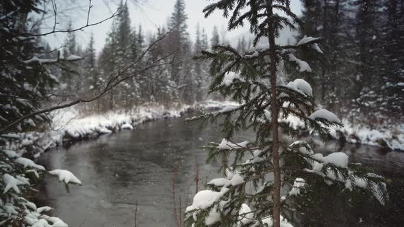 River Coast Covered with Snow