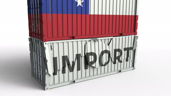 Container with Flag of Chile Breaks Container with IMPORT Text