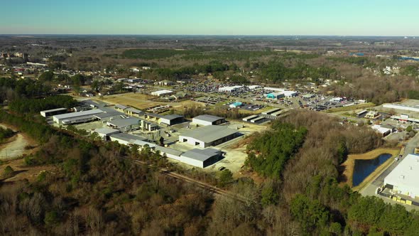 Rural industrial district with warehouses USA