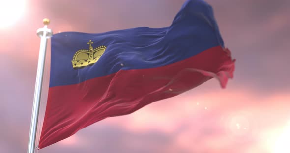 Flag of Liechtenstein at Sunset