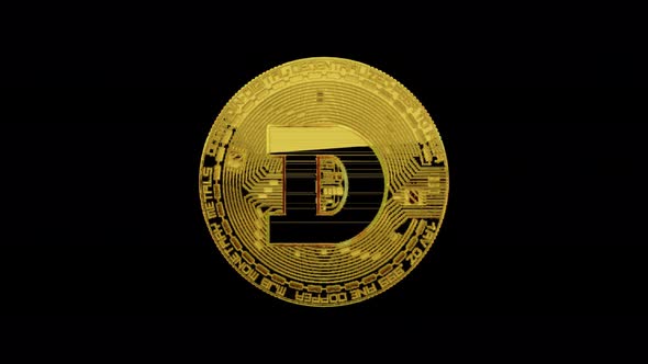 Rotation of Dogecoin on an Isolated Black Background