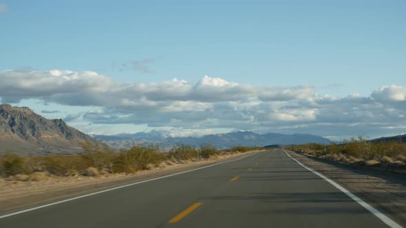 Road Trip Driving Auto From Death Valley to Las Vegas Nevada USA