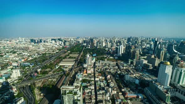 time lapse of Bangkok city downtown skyline and expressway road