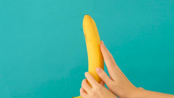 Close Up of Banana Representing Man Penis While Masturbating