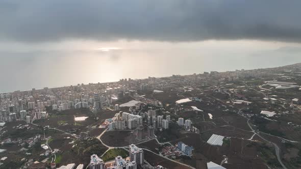 Clouds Over the city aerial view 4 K Turkey Alanya