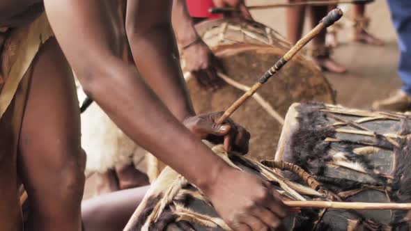 Zulu warriors drumming at a traditional ceremony