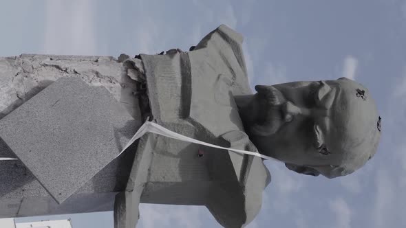 Vertical Video of the Wartorn Shevchenko Monument in Borodyanka Ukraine