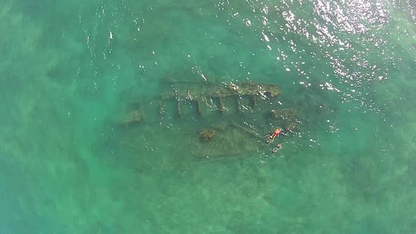 Aerial view of The Wrecks, Tangalooma, Moreton Island, Queensland, Australia