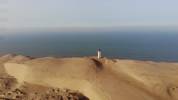 Aerial view of the Lighthouse at Rubjerg Knude by the North Sea, Denmark