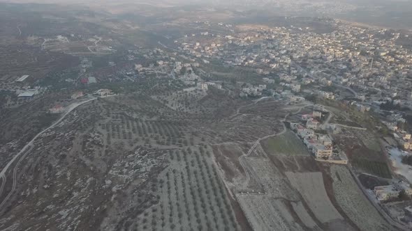 Birds eye view of a hill in the outskirts of Arraba Palestine Middle East
