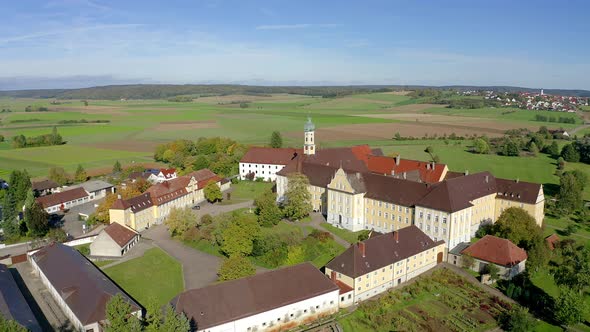Aerial view of Modingen monastery near Augsburg, Bavaria