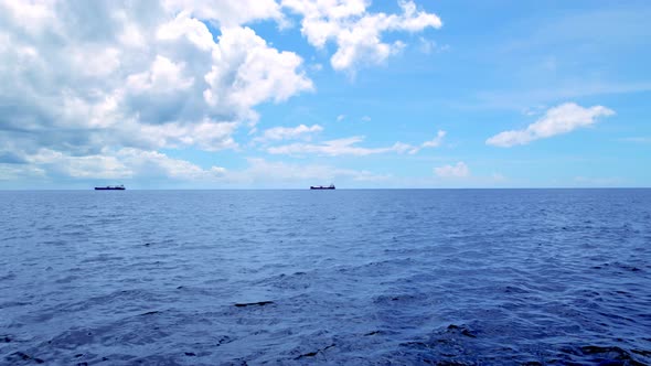 Ship And Sea Horizon From Drone