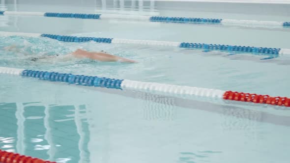 Young Athletic Man Swimmer Swims in the Pool Man Swimming and Training in the Water