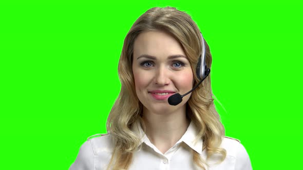 Beautiful Consultant of Call Center on Green Screen