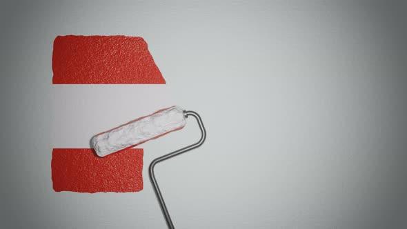 Roller paints the wall in colors of  Austrian flag.