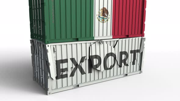 Container with Flag of Mexico Breaks Container with EXPORT Text