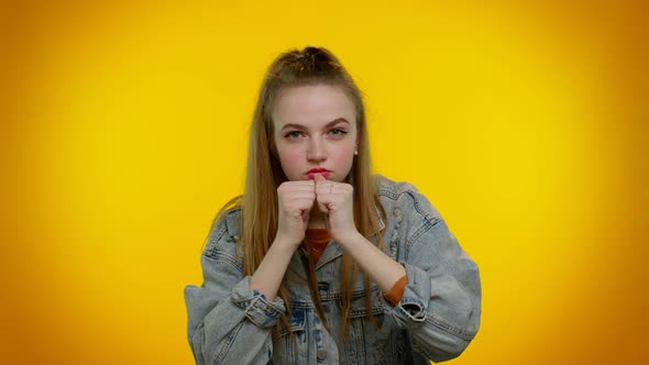 Aggressive Teen Girl Trying to Fight at Camera Shaking Fist Boxing with Expression Punishment