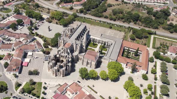 Half orbit shot of Batalha Monastery Saint Mary of the Victory  in Portugal during the day