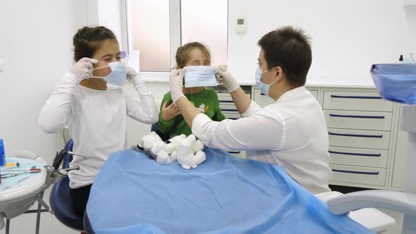 Girls putting on surgical masks