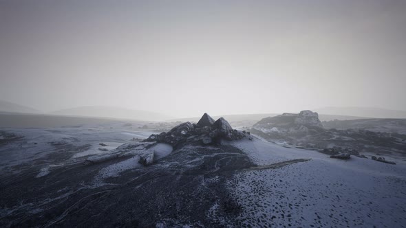 Antarctic Mountains with Snow in Fog