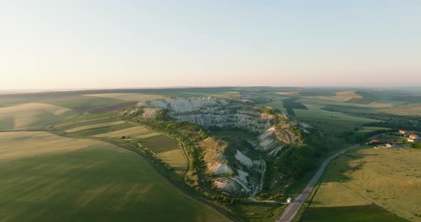 aerial view of quarry during sunrise, fetesti, moldova