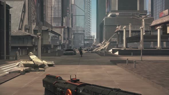 Fake 3D game, Sci-fi city shooter alt